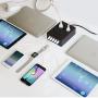 Power Hub 5 USB + 2 AC Charging Station | Built in Surge Protection | Attractive Dependable Table Side Charging Hub | Cherry | Set of 4 Short Cords (Lightning)