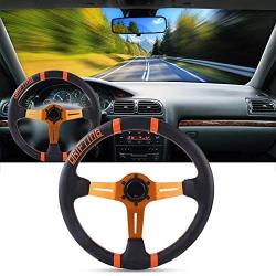 Bewinner 2 Color 350mm/14in Racing Steering Wheel, Universal Aluminum Frame Leather Car Steering Wheel with a Standard 6-Bolt Racing hub Adapter(Orange)