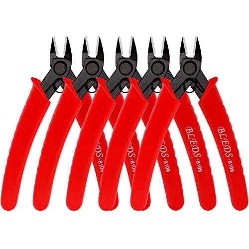 Wire Cutters, 5 Pack BS-8109 Flush Cutters Micro Shear Wire Cutters Precision Side Cutters Tools for Electronics Aluminum Jewelry 3D Printer 5 Inch, Red