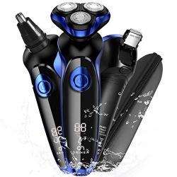 OriHea Electric Shaver for Men 3D Rechargeable Rotary Razors Beard Trimmer Face Shavers 100% Waterproof IPX7 Wet & Dry Cordless with Pop-up Trimmer and Protective Case - Blue