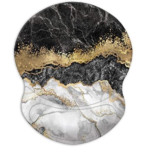 ITNRSIIET Mouse Pad, Ergonomic Mouse Pad with Gel Wrist Rest Support, Gaming Mouse Pad with Lycra Cloth, Non-Slip PU Base for Computer, Laptop, Home, Office & Travel, Black Cracked Marbling