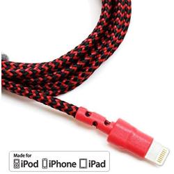 Tera Grand APL-WI114-RDBK 7X Durability Strain Relief, Nylon Braid, 4 Ft Lightning Cable, Red