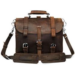 Polare Mens Full Grain Leather 16 Briefcase Shoulder Messenger Bag Fit 15.6 Laptop