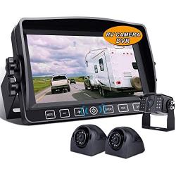 Xroose Backup Camera with 7'' Touch Button Monitor W/Upgraded Recorder for RV Semi Box Truck Camper Motorhome 4 Quad DVR Screen 1080P FHD Waterproof IR Rear + Side View Wired Reverse Backing System Y3