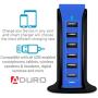 Aduro 40W 6-Port USB Desktop Charging Station Hub Wall Charger for iPhone iPad Tablets Smartphones with Smart Flow (Black/Blue)
