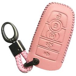 Pink Leather 5 Buttons Smart Key Fob Case Case Remote Skin Holder Protector Jacket For 2017 Ford Fusion F250 F350 F450 F550 Edge 2018 Explorer Expedition Keyless Control