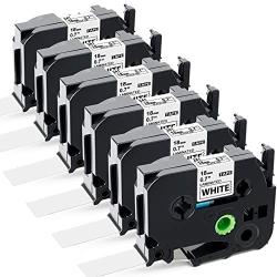 Labelife Compatible 18mm Label Tape Replacement for Brother Ptouch 3/4 Label Tape TZe-241 18mm 0.7 Laminated White TZe TZ Tape TZe241 for Brother P-touch PTD400AD PT-D600 PT-P710BT Label Maker, 6-Pack