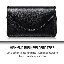 FYY Handmade Premium PU Leather Business Name Card Case Universal Card Holder with Magnetic Closure (Hold 30 pics of Cards) Black