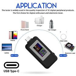 Type-C USB Tester USB Power Meter, USB C Voltage Tester Multimeter 0-5A 4-30V Current Meter Tester, USB-C Charger Tester, Color Display Type C Voltmeter Ammeter