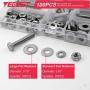 100PCS 1/4-20x1'', 1-1/2'', 2'', 2-1/2'', 3'' Stainless Steel Hex Head Screws Bolts and Nuts Flat & Lock Washers Assortment Kit, 304 Stainless Steel 18-8,Fully Machine Thread, Bright Finish