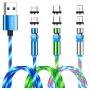 Flowing LED Magnetic Charging Cable 【3Pack,3.3ft,3.3ft,6.6ft】360°&180° Rotation Magnetic Phone Charger Cable 3 in 1 USB C,Micro USB Cable Compatible with iProduct