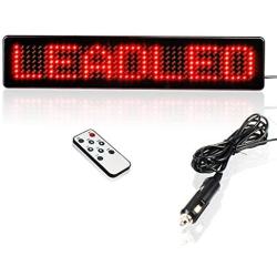 Leadleds 12V Led Car Sign Scrolling Message Display Board Remote Programmable for Car Windows, Shop, Store, Business ( Red )