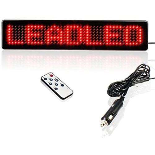 Leadleds 12V Led Car Sign Scrolling Message Display Board Remote Programmable for Car Windows, Shop, Store, Business ( Red )