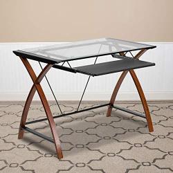 Flash Furniture Glass Computer Desk with Pull-Out Keyboard Tray and Crisscross Frame