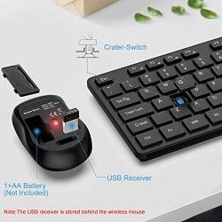 Wireless Keyboard and Mouse Combo, WisFox 2.4G Full-Size Wireless Keyboard Mouse Combo, USB Keyboard Silent Ergonomic Mouse and Keyboard for PC Laptop Desktop Windows (Black)