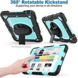 SEYMAC stock Case for iPad Mini 5/4, Full-Body Protective Case with 360 Degrees Rotating Stand & Strap Stylus Pencil Holder for iPad Mini 5th/4th Generation(SkyBlue+Black)
