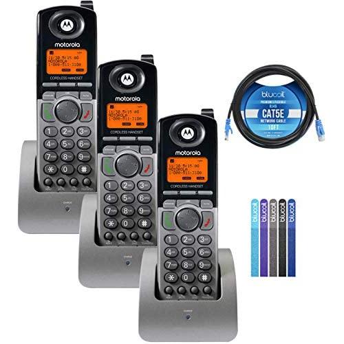 Motorola ML1200 DECT 6.0 Expandable 4-Line Cordless Handsets with Digital Receptionist and Voicemail (3-Pack) Bundle with Blucoil 10-FT 1 Gbps Cat5e Cable, and Reusable Cable Ties (5-Pack)