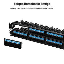 AMPCOM Industrial Series CAT6 48 Ports Patch Panel, Rack Mount - 2U, 19 inch, RJ45 Ethernet 568A 568B, 50u Gold Plated, with Rear Cable Management Bar