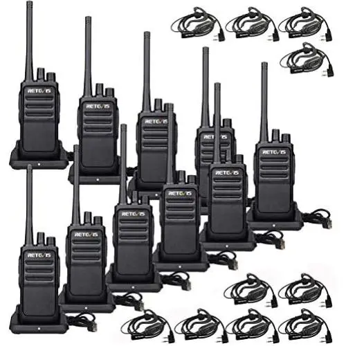 Retevis RT17 2 Way Radios Walkie Talkie Long Range,Two Way Radio with Earpiece,1200mAh Replaceable Rechargeable Battery,USB Charger Base,Commercial Retail Security(10 Pack)