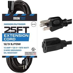 25 Ft Black Oil Resistant Extension Cord for Farms and Ranches - 12/3 SJTOW Heavy Duty Outdoor Cable with 3 Prong Grounded Plug for Safety