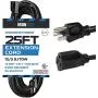 25 Ft Black Oil Resistant Extension Cord for Farms and Ranches - 12/3 SJTOW Heavy Duty Outdoor Cable with 3 Prong Grounded Plug for Safety 25 Ft Black Oil Resistant Extension Cord for Farms and Ranches - 12/3 SJTOW Heavy Duty Outdoor Cable with 3 Prong Grounded Plug for Safety