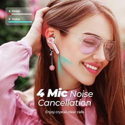 Wireless Earbuds,Mpow M9 4-mic Noise Cancelling CVC 8.0 True Wireless Bluetooth 5.0 Earphones in-Ear,Touch Control Stereo Bass Sport Headphones,40H Playing Time/USB-C/IPX8 Waterproof,Three modos,Pink