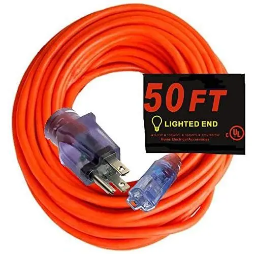50 ft 10 Gauge Extension Cord 50 feet - Powerful 15 Amps, 125 Volts, 1,875 Watt 10/3 Extension Cords 50 ft Lighted Ends (10 Gauge Extension Cord 50 ft,Orange)