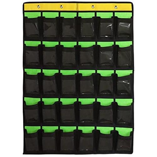 NIMES Hanging Organizer Classroom Pocket Chart for Cell Phones Calculator Holder with DIY Clear Card Pockets (30 Pockets)