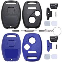 Cutting Not Required - Replacement Key Fob Keyless Entry Remote Shell Case for Honda Civic/Accord/CR-V/Fit/Odyssey/Pilot/Ridgeline/CR-Z Car Key Fob Cover (2+1 Button, Balck+Blue)