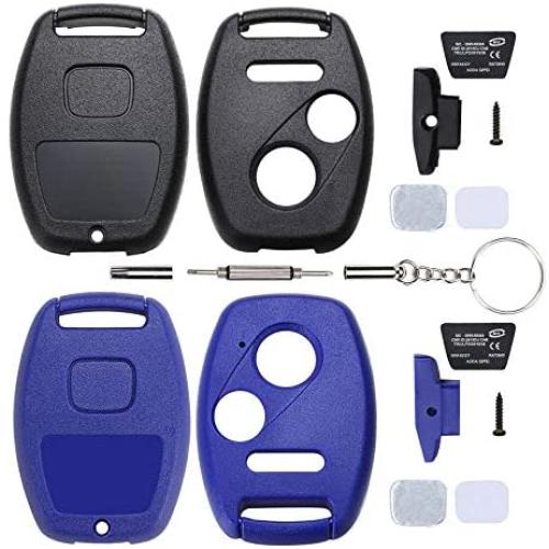 Cutting Not Required - Replacement Key Fob Keyless Entry Remote Shell Case for Honda Civic/Accord/CR-V/Fit/Odyssey/Pilot/Ridgeline/CR-Z Car Key Fob Cover (2+1 Button, Balck+Blue)