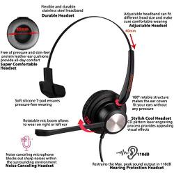 Emaiker Corded RJ9 Telephone Headset One Ear with Noise Cancelling Microphone RJ9 4-Pins Jack for Office Landline Phones for Avaya PolyCom Nortel Altigen Toshiba Siemens IP Desk Phones