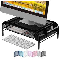 NEATERIZE Monitor Stand for Desk - Metal Monitor Stand Riser and Laptop Desk Stand with Organizer - Desktop Computer Stand and Monitor Riser Stand for Desk with Drawer - Improves Airflow - (Black)
