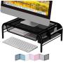 NEATERIZE Monitor Stand for Desk - Metal Monitor Stand Riser and Laptop Desk Stand with Organizer - Desktop Computer Stand and Monitor Riser Stand for Desk with Drawer - Improves Airflow - (Black)