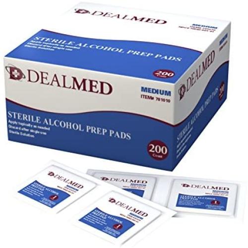 Dealmed Sterile Alcohol Prep Pads, Antiseptic Latex-Free Wipes, Gamma Sterilized, 200 Count