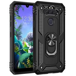 YZOK Compatible with LG Aristo 5 Case,with HD Screen Protector Phoenix 5,Case,[Military Grade] Ring Car Mount Kickstand Hybrid Hard PC Soft TPU Shockproof Protective Case for LG K8x (Black)