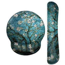 Meffort Inc Mouse Pad Wrist Support & Gaming Keyboard Wrist Pad Combo Set – Durable Ergonomic Anti Slip Non-Slip Round Base Rest Support - Almond Blossoming