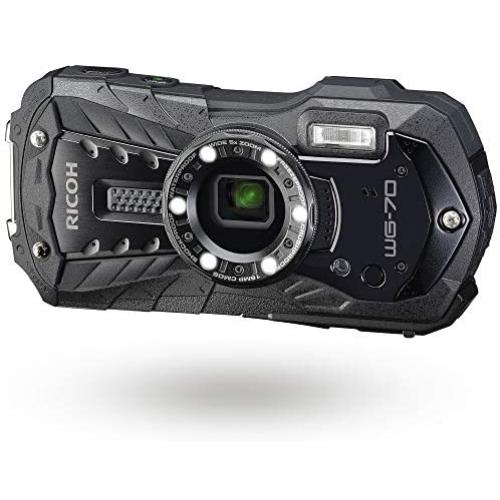 Ricoh RICOH WG-70 Black Waterproof Digital Camera 16MP High Resolution Images Waterproof 14m Shockproof 1.6m Underwater Photography 6-LED Ring Light Digital Microscope Mode Tough Body Design.