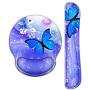 Meffort Inc Mouse Pad Wrist Support & Gaming Keyboard Wrist Pad Combo Set – Durable Ergonomic Anti Slip Non-Slip Round Base Rest Support - Blue Purple Butterfly