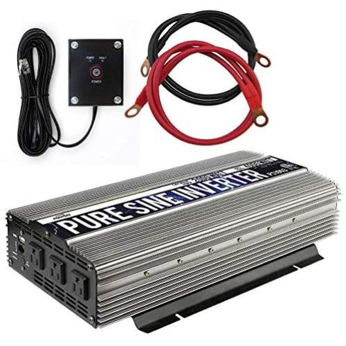 GoWISE Power 2000W Pure Sine Wave Power Inverter 12V DC to 120V AC with 3 AC Outlets + 1 5V USB Port, Remote Switch and 2 Battery Cables (4000W Peak) PS1003