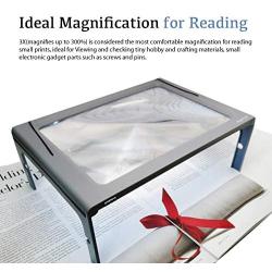 3X Large Full Page Magnifier with 12 LED Lights[Provide Evenly Lit Viewing Area], Foldable Flip-Out Legs, Dual Power Supply Modes- Ideal for Hands Free Reading, Low Vision, Seniors with Aging Eyes