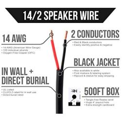 Next 14/2 Speaker Wire - 14 AWG/Gauge 2 Conductor - UL Listed In Wall (CL2/CL3) and Outdoor/In Ground (Direct Burial) Rated - Oxygen-Free Copper (OFC) - 500 Foot Bulk Cable Pull Box - Black