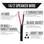 Next 14/2 Speaker Wire - 14 AWG/Gauge 2 Conductor - UL Listed In Wall (CL2/CL3) and Outdoor/In Ground (Direct Burial) Rated - Oxygen-Free Copper (OFC) - 500 Foot Bulk Cable Pull Box - Black