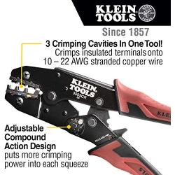 Klein Tools 3005CR Wire Crimper Tool, Ratcheting Insulated Terminal Crimper for 10 to 22 AWG Wire