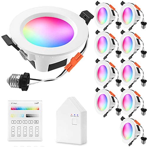 Smart LED Downlights Kit, 9W 4 Inch WiFi & Bluetooth 2 in 1 LED Recessed Lighting App Control RGBCW 2700K-6500K Daylight Multicolor Ceiling Lights with Smart Panel, Fits for Alexa Google Home, 10 Pack