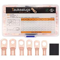 60PCS Battery Copper Terminal connectors and Heat Shrink Tubes,6 Types AWG Gauge Wire Cable lugs Closed Ends Assortment Kits for Marine Car