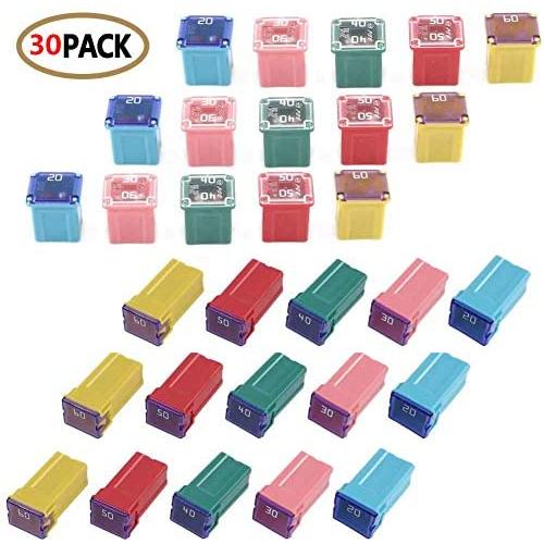 30 pc Automotive Combination LOW and TALL/STD PROFILE JCASE Box Shaped Assortment Fuse Kit for Ford, Chevy/GM, Nissan, and Toyota Pickup Trucks, Cars and SUVs