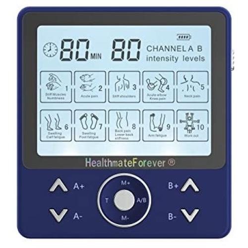 10 Modes Best Muscle Stimulator tens EMS nmes Unit Machines Electric Electronic Pulse Massagers for Back Neck Shoulder Knee Legs Body Pain tmj Replacement Pads HealthmateForever PRO10AB2C (Blue)
