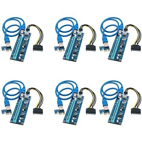 FebSmart PCI-E Riser for Bitcoin-Litecoin-ETH Coin PCIe VER006C 6 PIN 16x to 1x Powered Riser Adapter Card 6-Pin PCI-E to SATA Power Cable-GPU Riser Adapter-Ethereum Mining ETH (6 PCS)