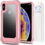 iPhone X Case, iPhone Xs Case with [ Screen Protector Tempered Glass x2Pcs] SUPBEC Protective Phone Cover with Silicone PC+TPU Shockproof Rubber Heavy Duty Case for iPhone X/iPhone Xs-Clear Rose Gold