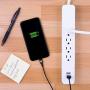 GE, White, Pro 4 Outlet Power Strip Surge Protector, 3 Extension Cord with Flat Plug, 560 Joules, 2.1A USB Charging Ports, Wall Mount Keyholes, 41385, 3 Ft